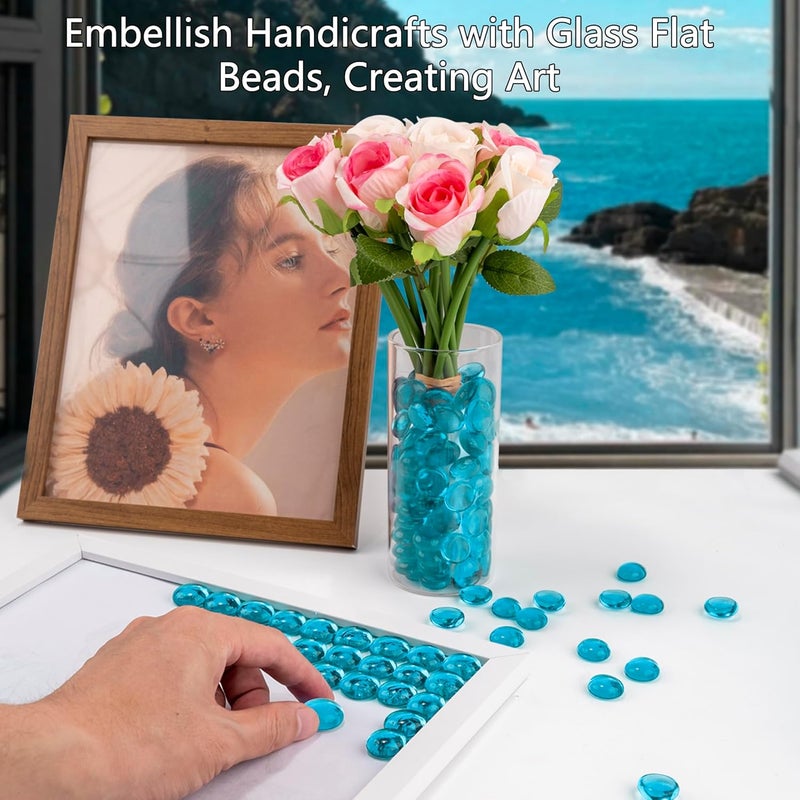 Meschett 0.44KG Sea Blue Glass Marbles,Transparent and Smooth Flat Glass Beads for Vases,Mosaic Gem Pebbles for Aquarium Decor,Floral Arrangements,Mancala Stones,Vase Filler and Crafts(Approx.85-100 PCS) - Image 5