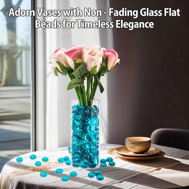 Meschett 0.44KG Sea Blue Glass Marbles,Transparent and Smooth Flat Glass Beads for Vases,Mosaic Gem Pebbles for Aquarium Decor,Floral Arrangements,Mancala Stones,Vase Filler and Crafts(Approx.85-100 PCS) - Image 2