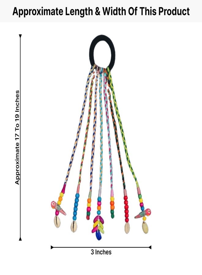 MILAPARK CRAFTS Handmade Braided Hair Extension for Girls with Wooden Beads, Cowrie Shells & Parrot Charms – Festivals, Parties, Weddings, Navratri, Garba, Ethnic Styling - Image 2