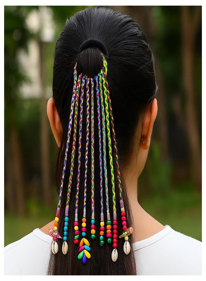 MILAPARK CRAFTS Handmade Braided Hair Extension for Girls with Wooden Beads, Cowrie Shells & Parrot Charms – Festivals, Parties, Weddings, Navratri, Garba, Ethnic Styling - Image 5