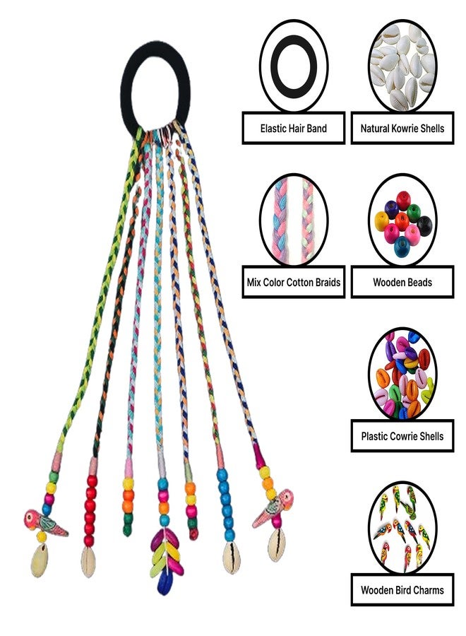 MILAPARK CRAFTS Handmade Braided Hair Extension for Girls with Wooden Beads, Cowrie Shells & Parrot Charms – Festivals, Parties, Weddings, Navratri, Garba, Ethnic Styling - Image 3