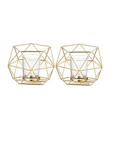 Candle Tealight Holders Gold - Faceted Holder for Tea Light Decorative Votive Candle Stand Accents for Home Table Shelf Mantel Modern Geo Decoration, Wedding Reception Décor, Gold