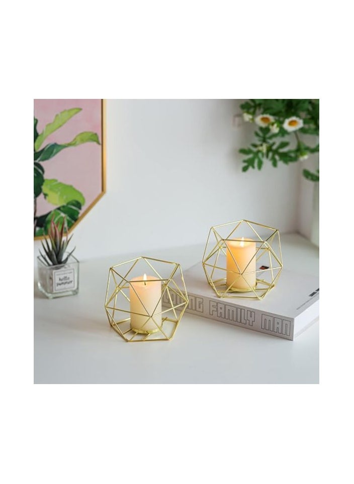 Romadedi - Candle Tealight Holders Gold - Faceted Holder for Tea Light Decorative Votive Candle Stand Accents for Home Table Shelf Mantel Modern Geo Decoration, Wedding Reception Décor, Gold - Image 1