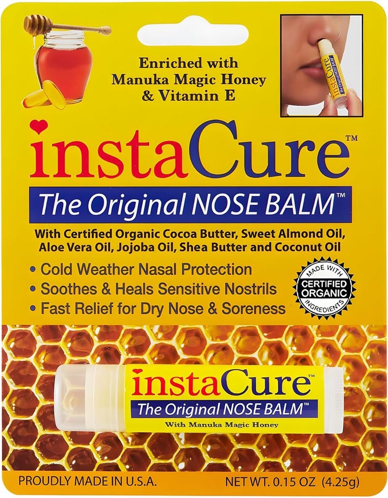 INSTACURE Original Nose Balm Fast Relief for Cracked Dry Sore Noses with Raw Manuka Honey Vitamin E Shea Butter Aloe Vera Oil Heals Dogs Dry Cracked Nose 1 Pack