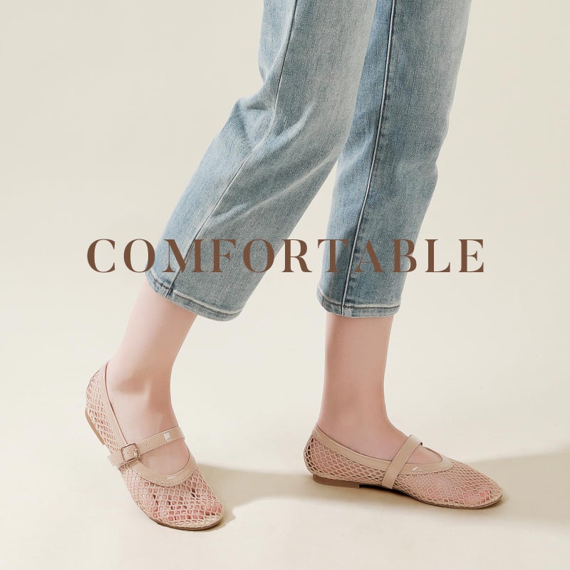Ankis Mesh Ballet Flats for Women, Nude Mesh Flats Buckle Strap Mary Jane Ballerina Flats Women's Fishnet Flat Sandals Shoes for Dressy Summer - Image 5