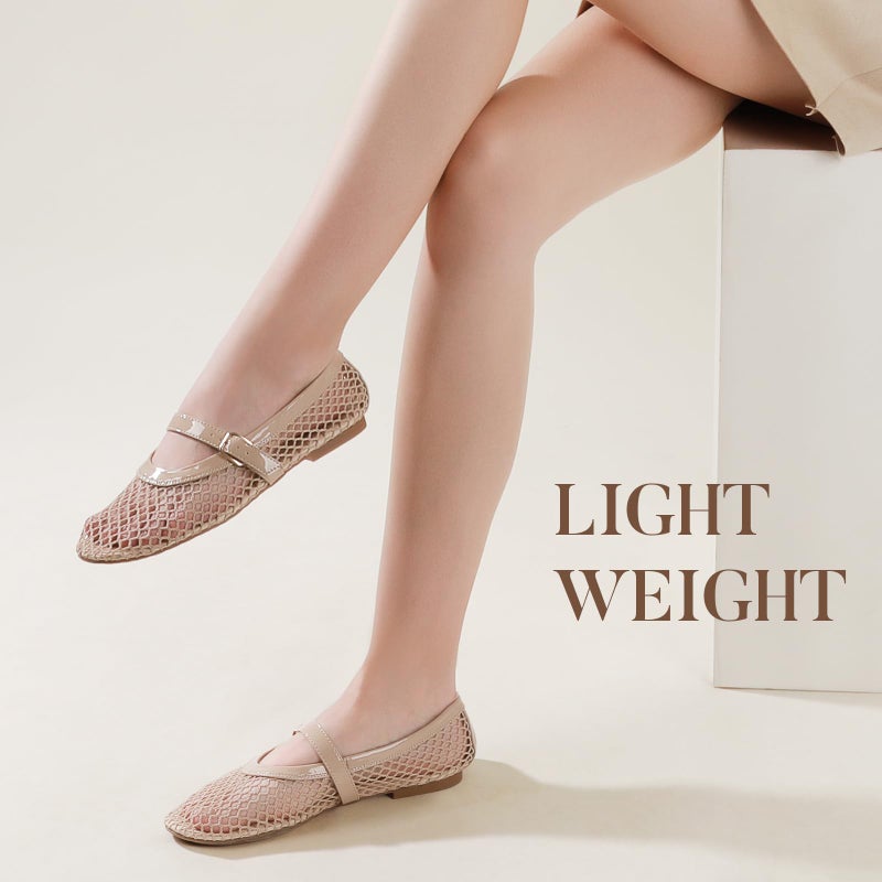 Ankis Mesh Ballet Flats for Women, Nude Mesh Flats Buckle Strap Mary Jane Ballerina Flats Women's Fishnet Flat Sandals Shoes for Dressy Summer - Image 4