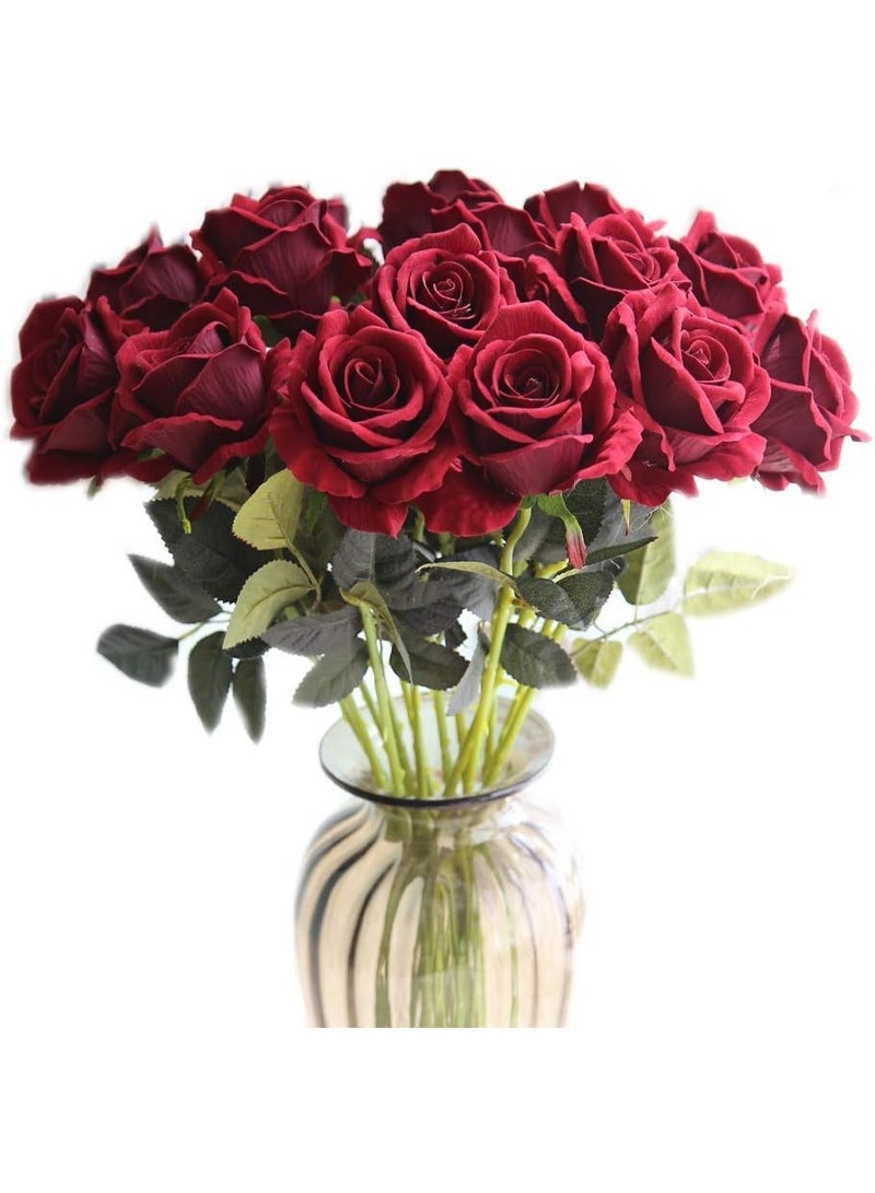 LATIFA Artificial Flower 12pcs 22'' Long Stem Silk Velvet Rose Real Touch - Image 1