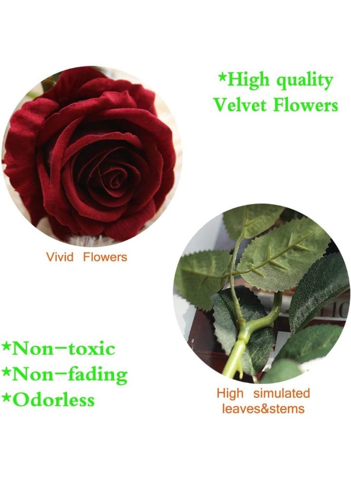 LATIFA Artificial Flower 12pcs 22'' Long Stem Silk Velvet Rose Real Touch - Image 3