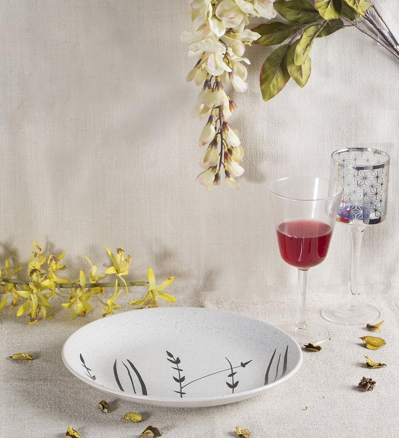 Caffeine Ceramic Handmade Stoneware White Bamboo Quarter Plates 7 inch set of 10 Dishwasher Microwave Safe - Image 1