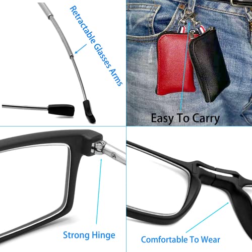 GOOSEN 2-Pack Reading Glasses for Women Men, Keychain Bags Compact Folding Readers, Clear Lens Blue light Glasses Spring Hinge, Black Black 2.0 x - Image 3