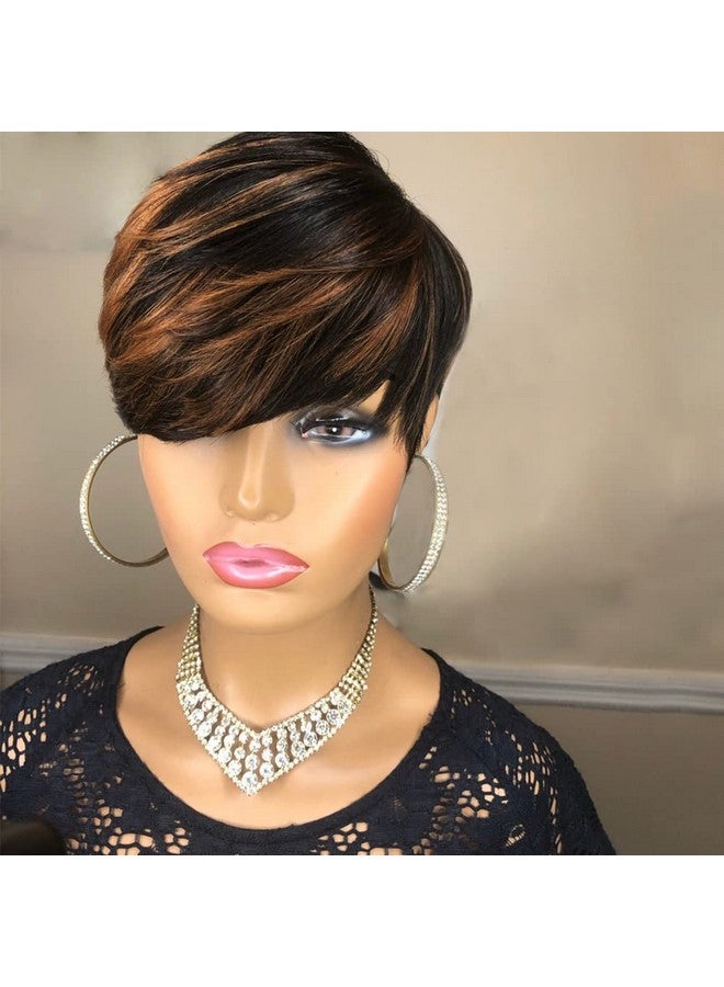 بانج دونج لاي باروكات شعر بشري قصيرة بقصّة بيكسي من بانجدونجلاي للنساء ذوات البشرة السمراء، باروكات شعر بشري برازيلي عذراء قصير، لون أسود مع بني F1B/33، باروكات شعر بشري مستقيم قصير متعدد الطبقات للنساء ذوات البشرة السمراء - Image 2