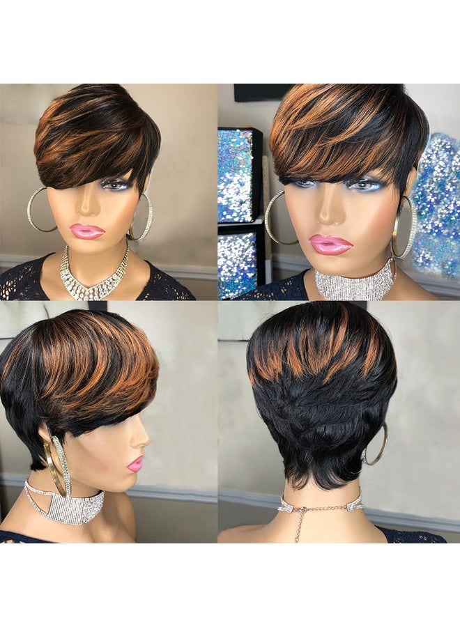 بانج دونج لاي باروكات شعر بشري قصيرة بقصّة بيكسي من بانجدونجلاي للنساء ذوات البشرة السمراء، باروكات شعر بشري برازيلي عذراء قصير، لون أسود مع بني F1B/33، باروكات شعر بشري مستقيم قصير متعدد الطبقات للنساء ذوات البشرة السمراء - Image 5