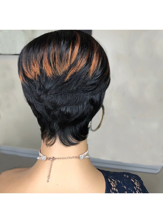 بانج دونج لاي باروكات شعر بشري قصيرة بقصّة بيكسي من بانجدونجلاي للنساء ذوات البشرة السمراء، باروكات شعر بشري برازيلي عذراء قصير، لون أسود مع بني F1B/33، باروكات شعر بشري مستقيم قصير متعدد الطبقات للنساء ذوات البشرة السمراء - Image 4