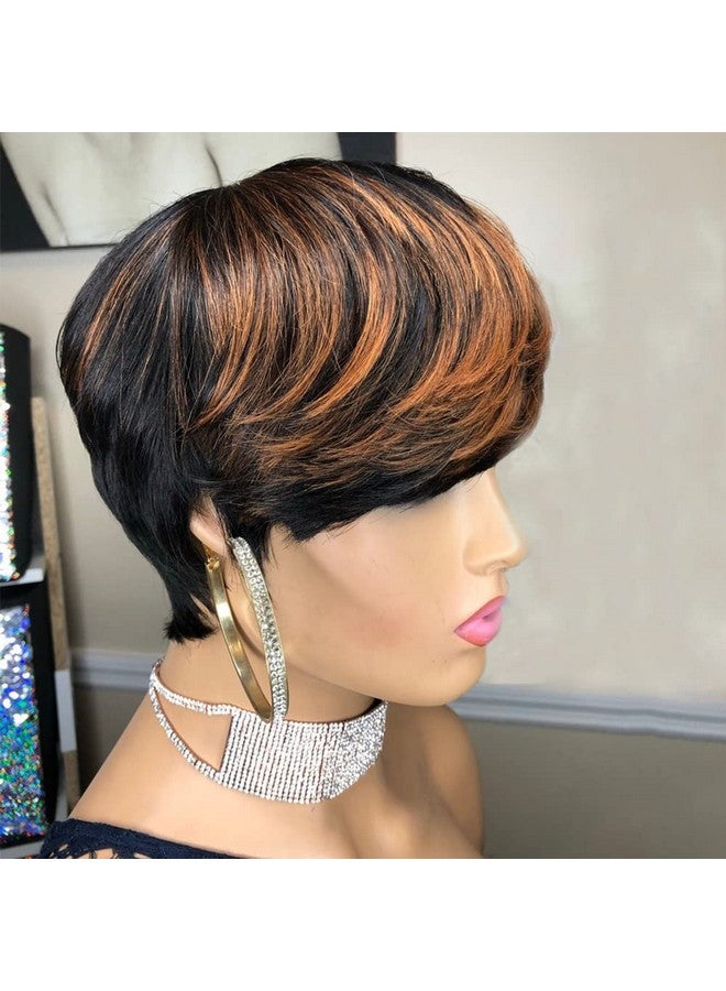 بانج دونج لاي باروكات شعر بشري قصيرة بقصّة بيكسي من بانجدونجلاي للنساء ذوات البشرة السمراء، باروكات شعر بشري برازيلي عذراء قصير، لون أسود مع بني F1B/33، باروكات شعر بشري مستقيم قصير متعدد الطبقات للنساء ذوات البشرة السمراء - Image 3