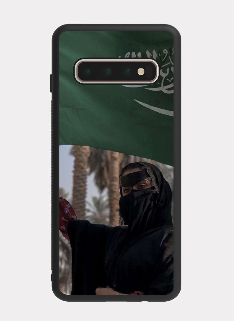 PXLAAT Samsung Galaxy S10 Plus case cover A Saudi woman with the Saudi flag - Image 1