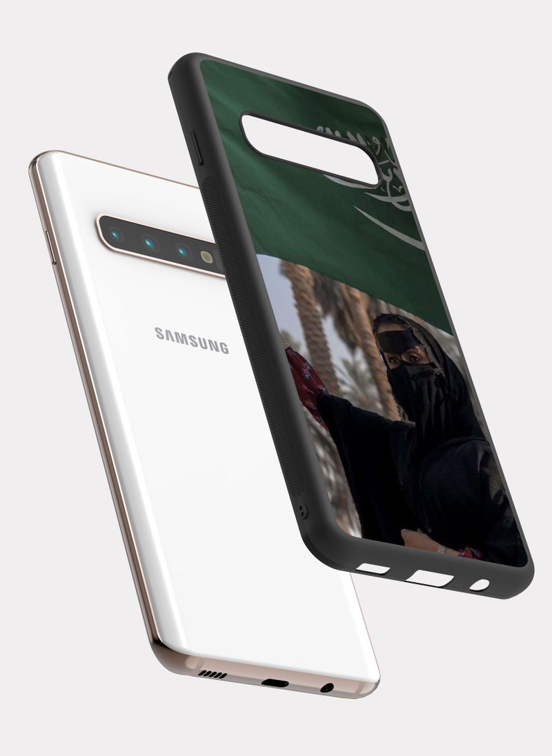 PXLAAT Samsung Galaxy S10 Plus case cover A Saudi woman with the Saudi flag - Image 2