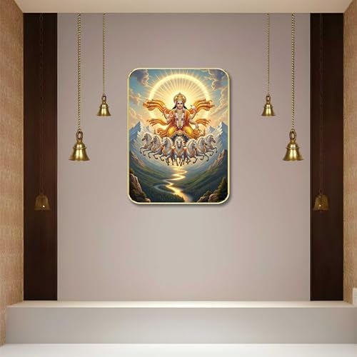 SAF Divine Surya Dev Wall Art with Table Top Stand & Wall Hanging Hole | Premium MDF Sun God 7 Horses Vastu Painting for Living Room Office Home Decor Gift - Image 3