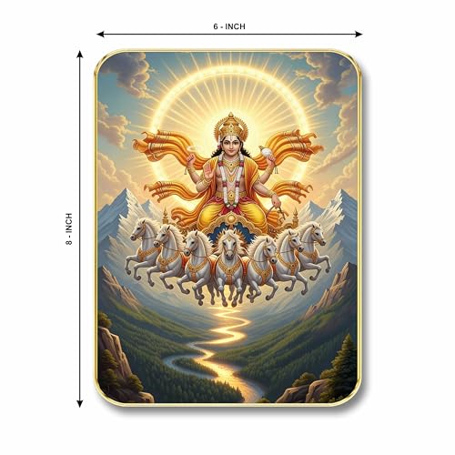 SAF Divine Surya Dev Wall Art with Table Top Stand & Wall Hanging Hole | Premium MDF Sun God 7 Horses Vastu Painting for Living Room Office Home Decor Gift - Image 4