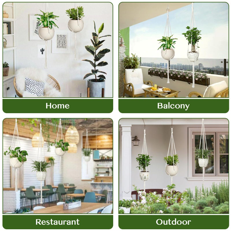 AOMGD 6 Pack Macrame Plant Hanger Indoor Hanging Planters for Indoor Outdoor Plants with 6 S Hooks and 6 Hook Nails, Hanging Plant Holder 43" Boho Home Decor,Ivory - Image 4