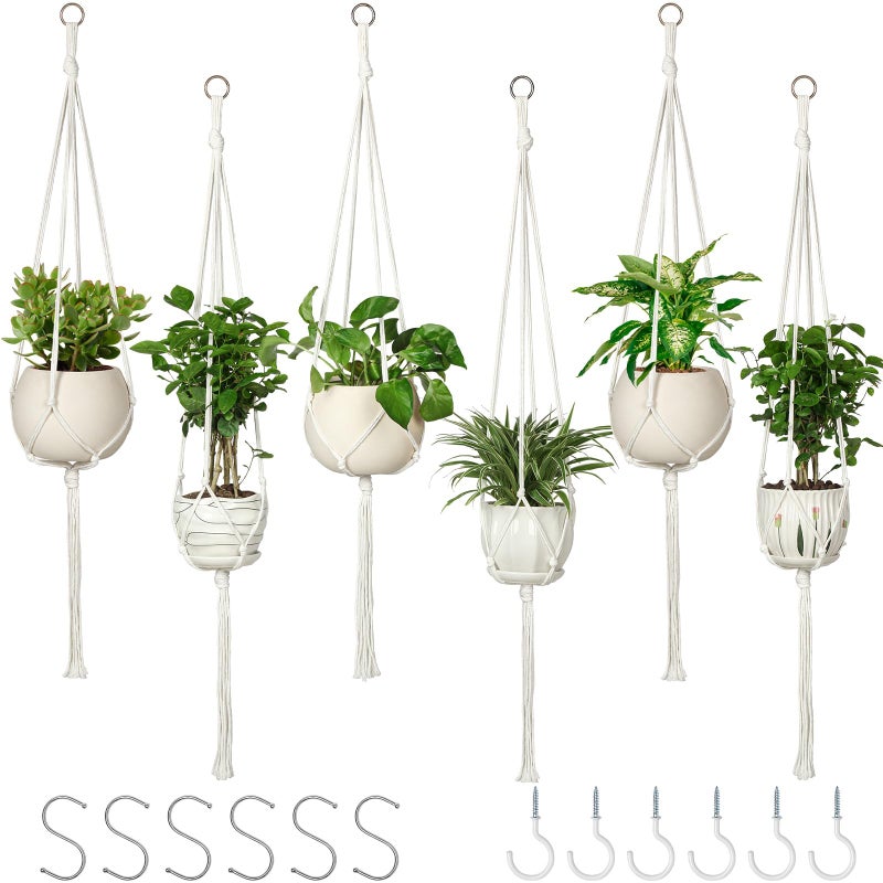 AOMGD 6 Pack Macrame Plant Hanger Indoor Hanging Planters for Indoor Outdoor Plants with 6 S Hooks and 6 Hook Nails, Hanging Plant Holder 43" Boho Home Decor,Ivory - Image 1