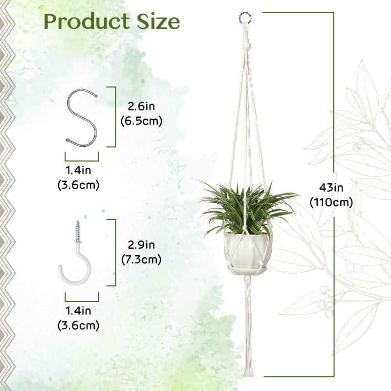 AOMGD 6 Pack Macrame Plant Hanger Indoor Hanging Planters for Indoor Outdoor Plants with 6 S Hooks and 6 Hook Nails, Hanging Plant Holder 43" Boho Home Decor,Ivory - Image 2