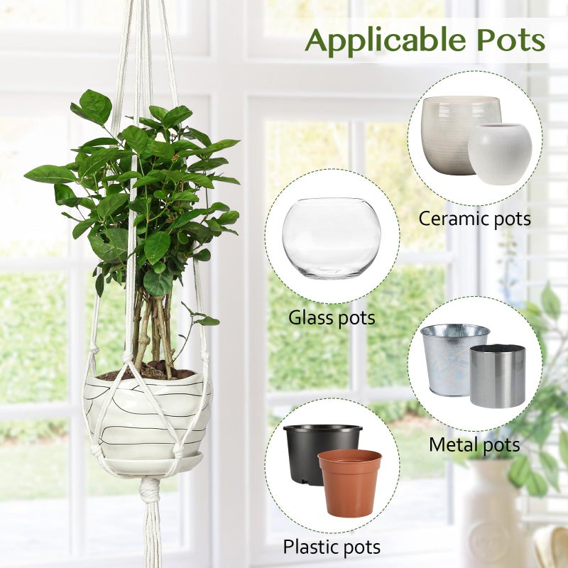 AOMGD 6 Pack Macrame Plant Hanger Indoor Hanging Planters for Indoor Outdoor Plants with 6 S Hooks and 6 Hook Nails, Hanging Plant Holder 43" Boho Home Decor,Ivory - Image 3