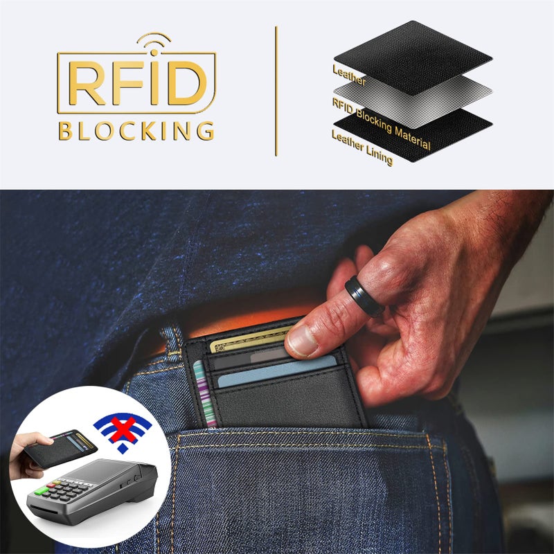 Travelambo Front Pocket Minimalist Leather Slim Wallet RFID Blocking Medium Size(Black Delux) - Image 4