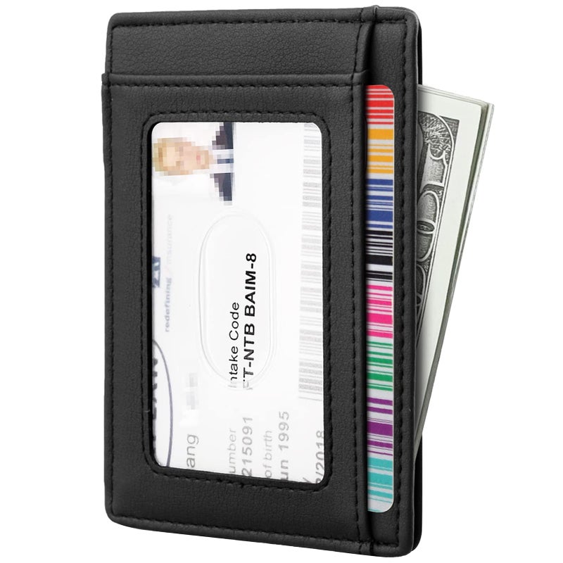 Travelambo Front Pocket Minimalist Leather Slim Wallet RFID Blocking Medium Size(Black Delux) - Image 2