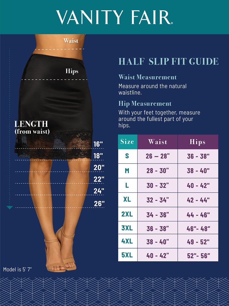 Vanity Fair Womens Anti-static Nylon For Under Dresses Half Slip, 24" Length - Black, 3X-Large US - Image 2