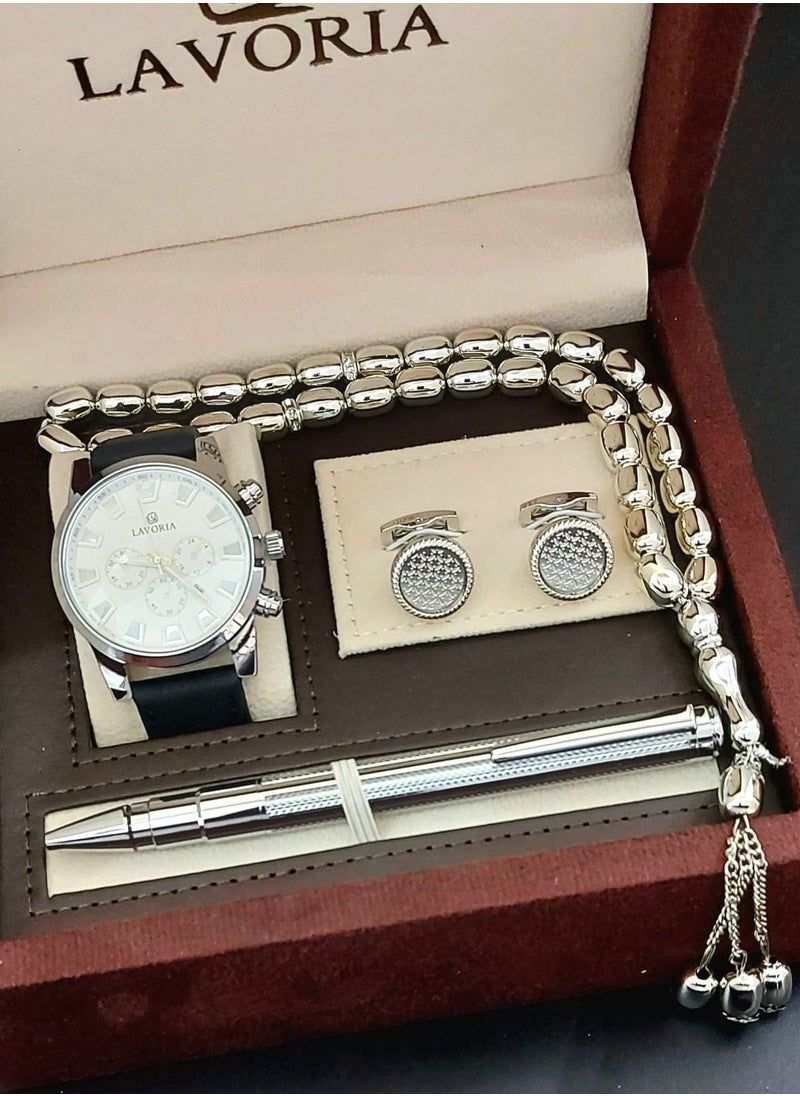 LAVORIA Laforea watch gift set for men consisting of 4 pieces, a rosary watch, a pen and a set of buttons 