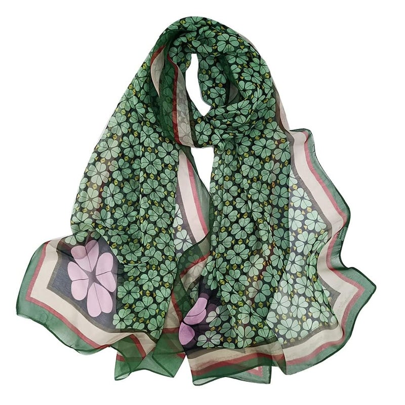 E-Clover St. Patrick's Day Scarf Shamrock Scarves Shawl Irish Theme Scarfs for Women Holiday Green Clover Print - Image 1