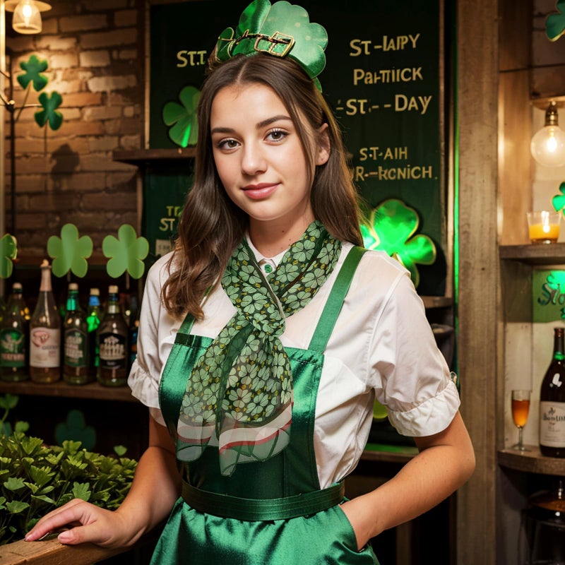 E-Clover St. Patrick's Day Scarf Shamrock Scarves Shawl Irish Theme Scarfs for Women Holiday Green Clover Print - Image 2