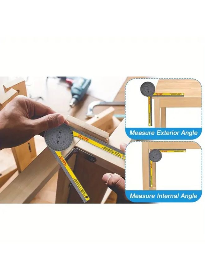أصفر ورمادي 360 أداة مربعة قابلة للتعديل بزاوية مربع نجارة من البلاستيك متين مع مسطرة منقلة مزدوجة القياس - Image 5