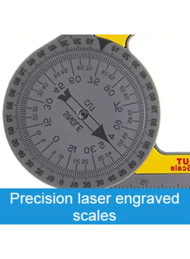 أصفر ورمادي 360 أداة مربعة قابلة للتعديل بزاوية مربع نجارة من البلاستيك متين مع مسطرة منقلة مزدوجة القياس - Image 4