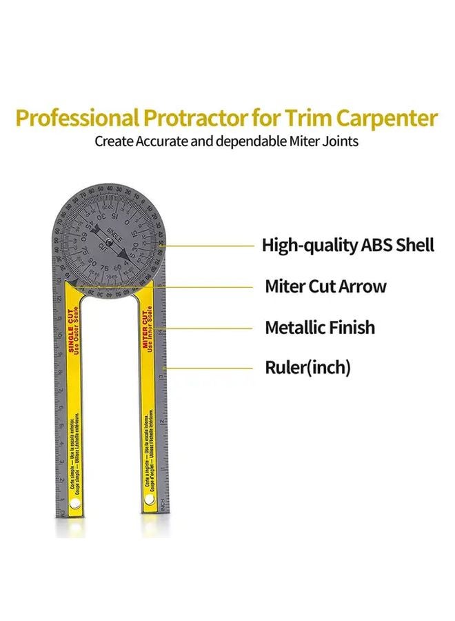 أصفر ورمادي 360 أداة مربعة قابلة للتعديل بزاوية مربع نجارة من البلاستيك متين مع مسطرة منقلة مزدوجة القياس - Image 3