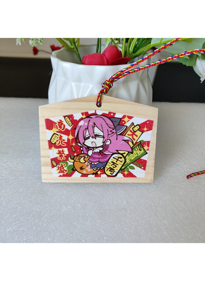 Animation Two-dimensional Thousands Of Love Flowers Wish Card Royal Guard Wish Card Solid Wood Card Listed In Japan Painted Horse Wood Card Cong Rain-Color:9—luhua (size 12*8*0.6cm) 10 Pieces  - Image 1