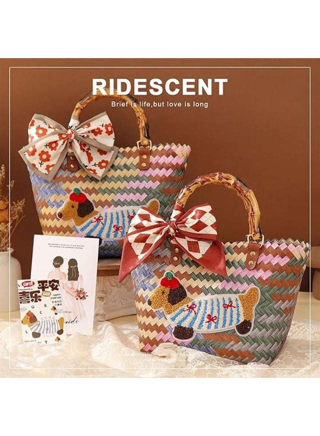 Vphom Handwoven Straw Beach Tote Bag for Women, Large Capacity Summer Handbag with Bamboo Handles & Fun Dachshund Design, Waterproof - Image 2