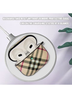Generic Case Cover for AirPods Pro, Plaid Leather Leather Case Protective Cover, Shockproof Dust Proof Hard Case with Metal Hook (Yellow)  - Image 2