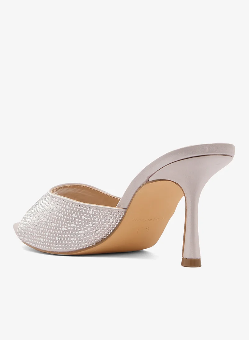 Truffle Silver satin Rhinestone Embellished Detailed High Heeled Sandals Silver for Women | Best Price UAE