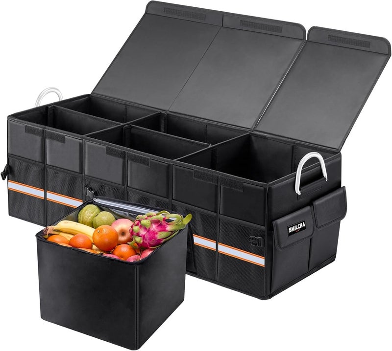Heavy-Duty Extra Large 100L Premium Foldable Car Trunk Organizer with Lid + 26L Cooler Bag - Image 1