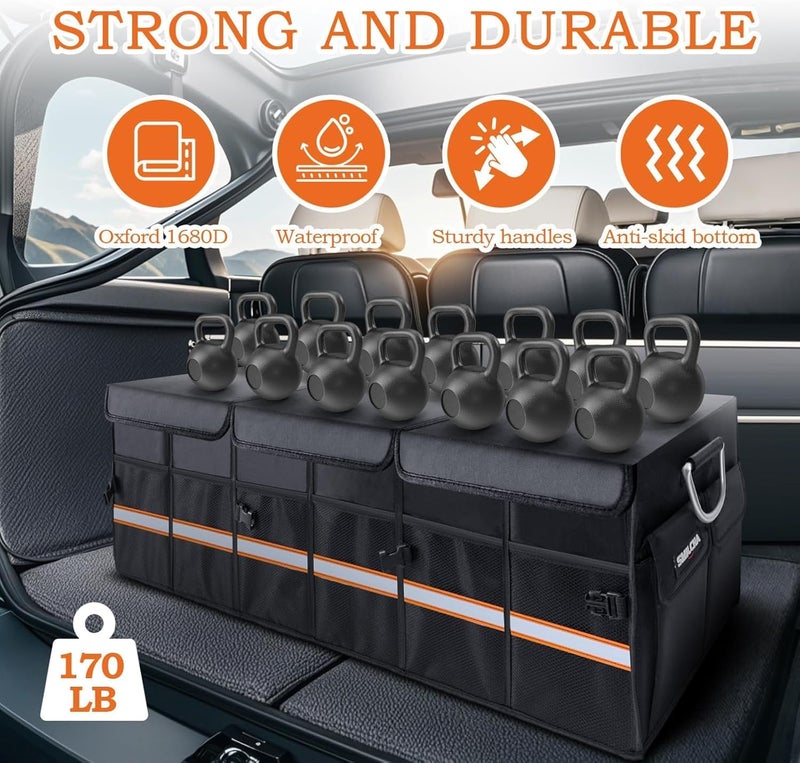 Heavy-Duty Extra Large 100L Premium Foldable Car Trunk Organizer with Lid + 26L Cooler Bag - Image 3