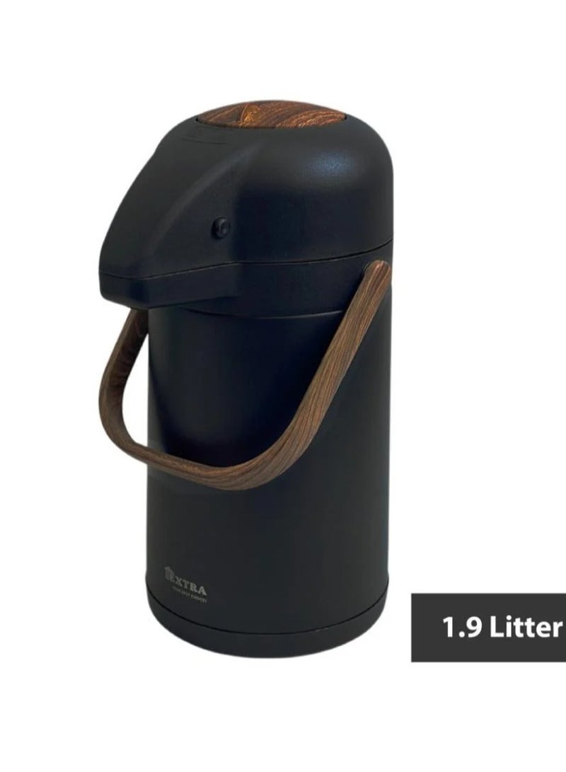 إكسترا ترمس ستانلس ستيل ضغط أسود 1.9 لتر- يحفظ الحرارة والبرودة لساعات - Image 2