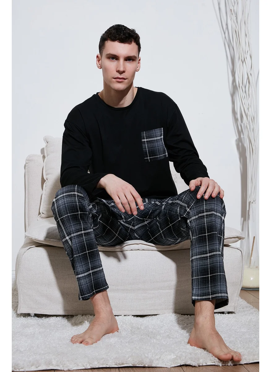 Buratti Plaid Pocket Elastic Waist 100% Cotton Regular Fit Pajama Set Men's Pajama Set 6572001