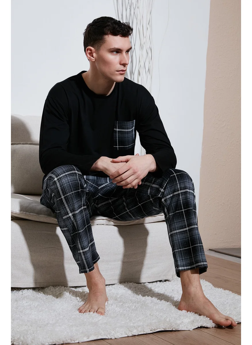 Buratti Plaid Pocket Elastic Waist 100% Cotton Regular Fit Pajama Set Men's Pajama Set 6572001
