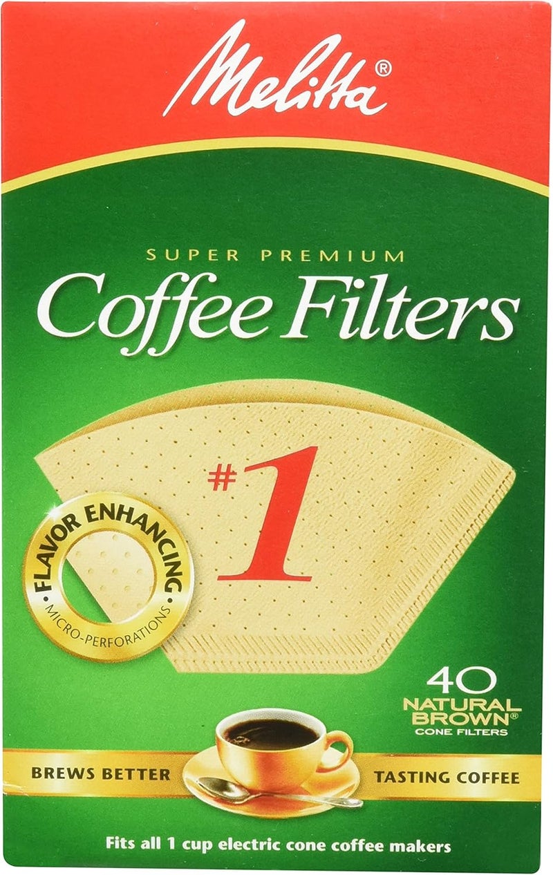 Melitta 620122 40 Count 1 Natural Brown Cone Coffee Filters Pack of 5 - Image 1