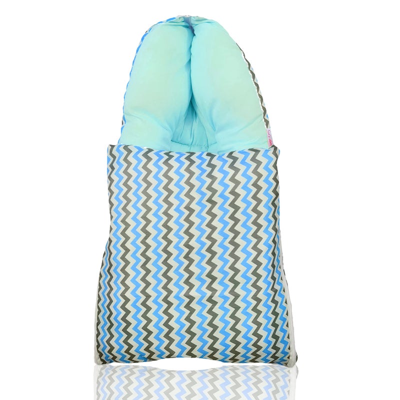 Infans Mini Zigzag Mini 3 in 1 Baby's Cotton Bed Cum Carry Bed Printed Baby Sleeping Bag-Baby Bed-Infant Portable for Unisex Easily Portable, Light Weight Carry for New Born 0-4 Months Old(Blue) - Image 1