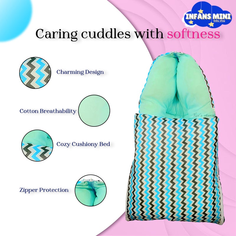 Infans Mini Zigzag Mini 3 in 1 Baby's Cotton Bed Cum Carry Bed Printed Baby Sleeping Bag-Baby Bed-Infant Portable for Unisex Easily Portable, Light Weight Carry for New Born 0-4 Months Old(Blue) - Image 4