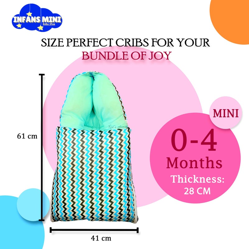 Infans Mini Zigzag Mini 3 in 1 Baby's Cotton Bed Cum Carry Bed Printed Baby Sleeping Bag-Baby Bed-Infant Portable for Unisex Easily Portable, Light Weight Carry for New Born 0-4 Months Old(Blue) - Image 2