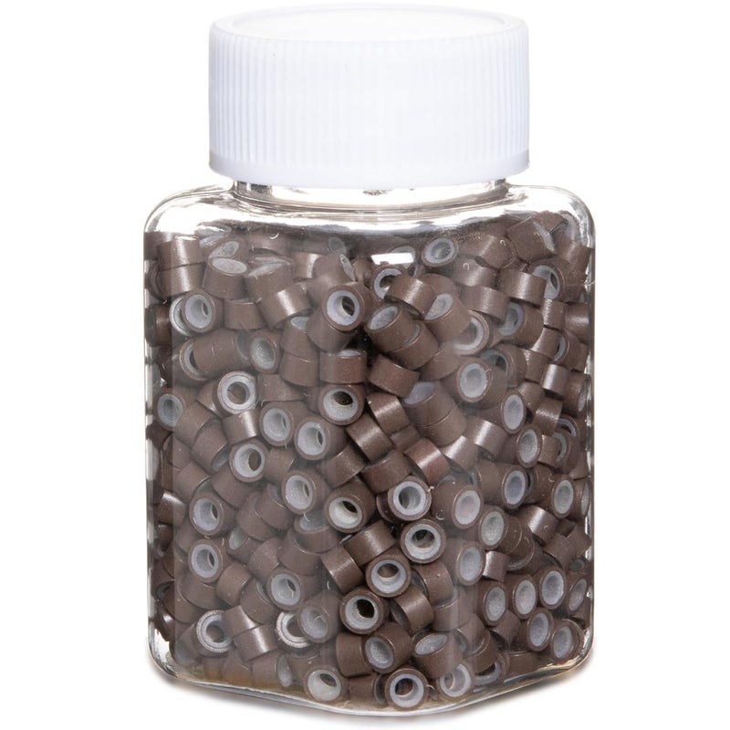 GOTDYA 1000pcs 5mm Hair Extension BeadsSilicone Lined Micro RingsMicroLink Weft Beads for Hair Tinsel and Feathers ExtensionsBrown