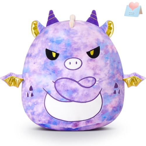 Glow Guards Original 12 Purple TieDye Dragon Plush Pillow Cute Stuffed Animal Soft Toy Dinosaur Birthday Gift for Boys Girls Kids The Angry Dragon - Image 1